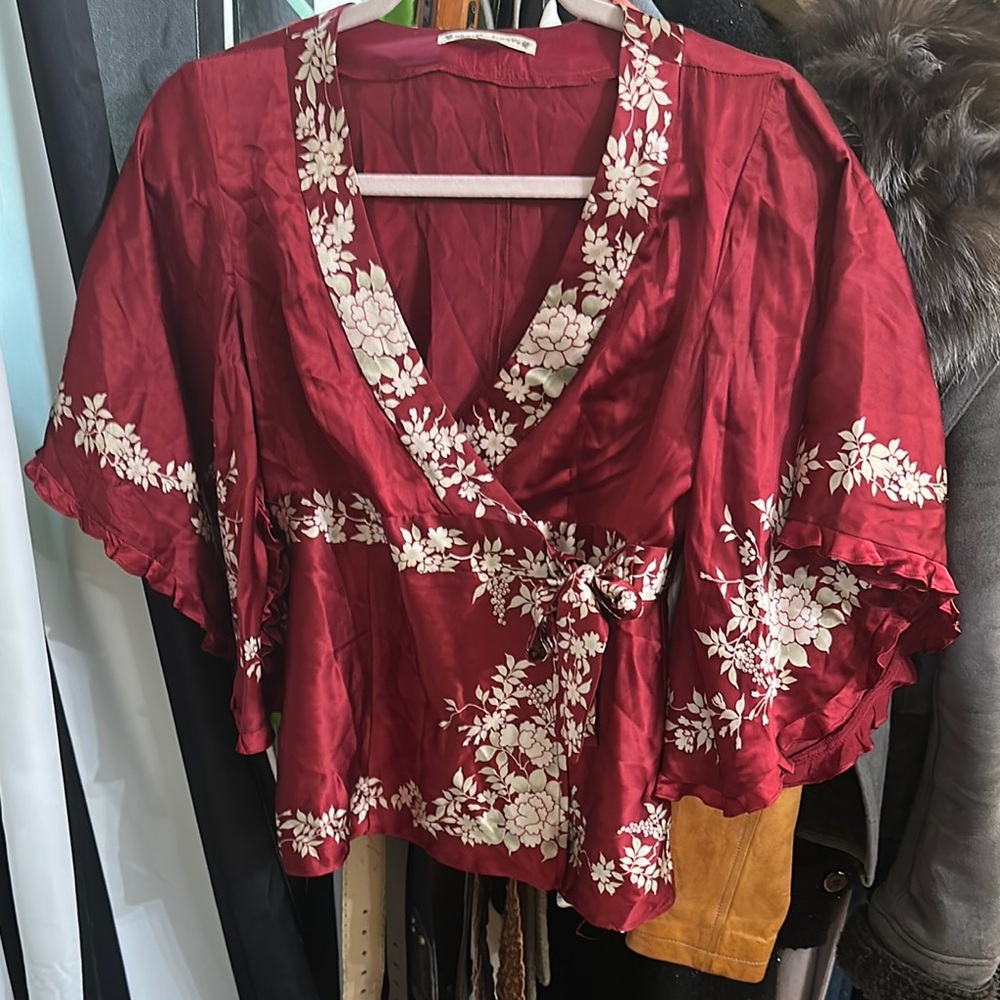 Nanette Lepore Red Wrap Ruffled Blouse